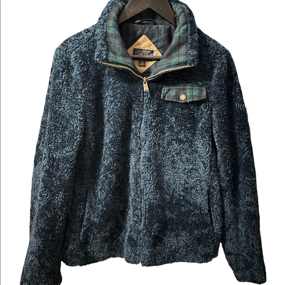 Pendleton Women's Fleece Jacket Full Zip Blue Navy Size Medium Sz M Teddy Bear